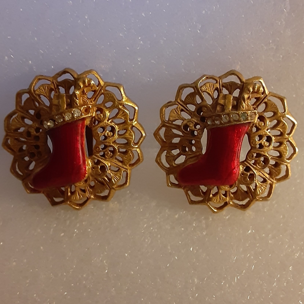 Vintage Don Lin Christmas Stocking Clip On Earrings 3 for $20